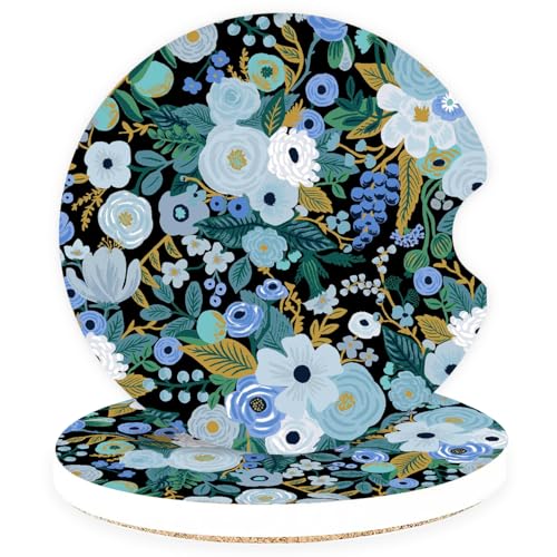Ceramic Car Coasters – Absorbent Car Cup Holder Coaster Set for Women, Cute Aesthetic Car Accessories for Girls, 2 Pack (Midnight Blue) - color: Midnight Blue