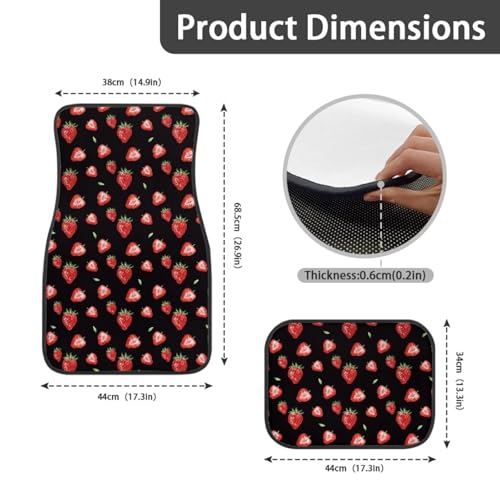 Strawberry Red Black Automotive Floor Mats Set of 4Pcs Carpet Front & Rear Car Floor Mats Universal Fit - color: Strawberry Red Black