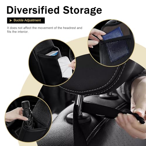 Car Tissue Holder, Car Leather Seat Side Hanging Storage Bag, Waterproof Multifunctional Hanging Card Cup Holder Storage Bag with Mesh Net, Universal for Most Cars (Black) - color: Black