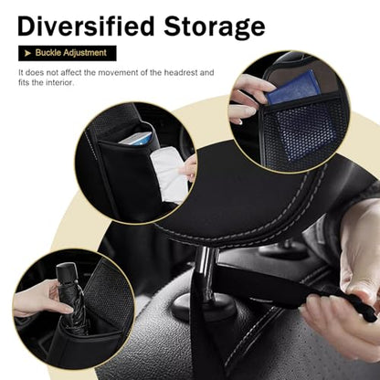 Car Tissue Holder, Car Leather Seat Side Hanging Storage Bag, Waterproof Multifunctional Hanging Card Cup Holder Storage Bag with Mesh Net, Universal for Most Cars (Black) - color: Black