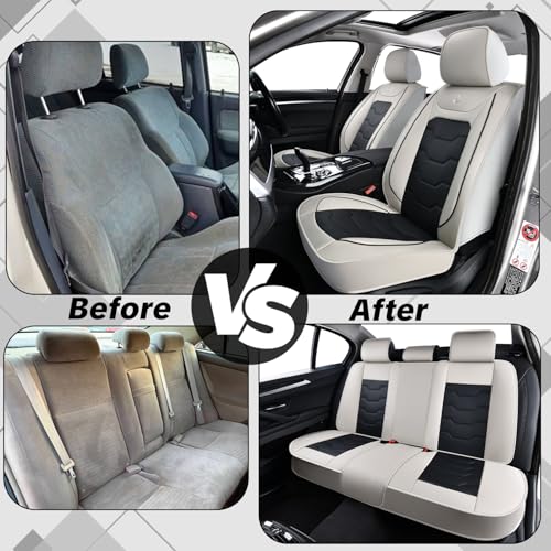 Gray Car Seat Covers Complete Set, Universal Car Seat Covers for Cars, Premium Waterproof Leather, Protect & Upgrade Car Interiors, Airbag Compatible, Easy to Install & Clean Up - color: C_Gray & Black