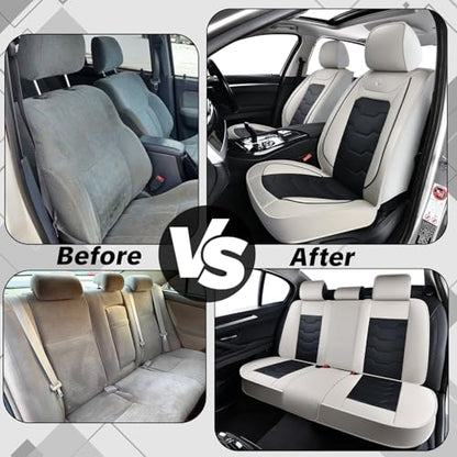 Gray Car Seat Covers Complete Set, Universal Car Seat Covers for Cars, Premium Waterproof Leather, Protect & Upgrade Car Interiors, Airbag Compatible, Easy to Install & Clean Up - color: Gray & Black