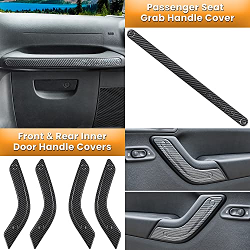 18 PCS Full Set Interior Decoration Trim Kit Steering Wheel Center Console Door Handle Air Conditioning Vent Cup Holder Gear Cover Trim for Jeep Wrangler JK JKU 2011-2018 4-Door (Glossy Carbon Fiber) - color: Carbon Fiber