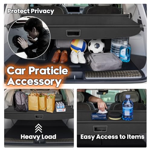 Powerty Cargo Cover for 2026 Hyundai Ioniq 9 Accessories, Carbon Fiber Trunk Cover Retractable Trunk Shielding Shade Cargo Luggage Cover Black - size: 2026 | Hyundai Ioniq 9