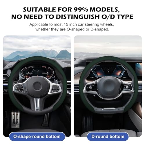Nappa Leather Steering Wheel Cover,Universal Fit 15 Inch-Premium Non-Slip Breathable Comfort Grip for Cars Trucks SUVs,Anti-Slip Durable Interior Upgrade Dark Green - color: Dark Green