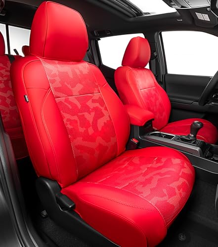 Car Seat Covers Fit for Toyota Tacoma 2016-2023,Full Coverage Faux Leather Car Seat Covers Full Set,Custom Waterproof Breathable Car Seat Protector Front Seat and Back Seat Covers for Cars(Red) - color: Full Set/Red Camouflage, size: 2016-2023 Tacoma