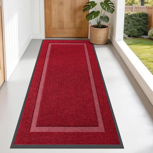 OLANLY Front Door Mat Indoor Outdoor Entrance, Waterproof All-Season, All-Weather Doormat, Sturdy Natural Rubber, Fade Resistant, Low Profile, Easy Clean Patio Porch Entryway Mat, 71x34, Wine Red - color: Wine Red, size: 71" x 34"