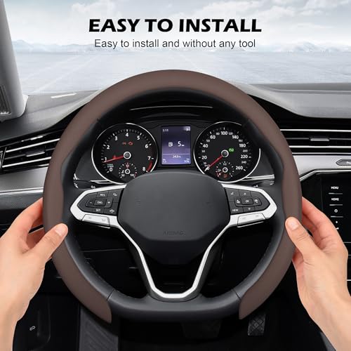 Nappa Leather Steering Wheel Cover,Universal Fit 15 Inch-Premium Non-Slip Breathable Comfort Grip for Cars Trucks SUVs,Anti-Slip Durable Interior Upgrade Cocoa Brown - color: Cocoa Brown