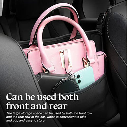 XINLIYA Car Handbag Holder Between Seats, PU Leather Multi-Pocket Large Capacity Purse Holder, Auto Net Bag Barrier of Backseat Pet Kids, Car Seat Organizers and Storage for Cargo Tissue Cup（Brown） - color: Brown