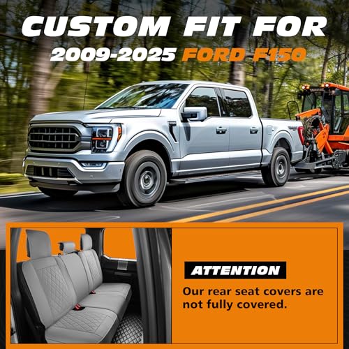 F150 Seat Covers Front Set, Faux Leather Truck Seat Covers Diamond Quilted Custom Fit for 2009-2026 F-150 SuperCrew & 2017-2026 F250 F350 F450 Crew Cab XL XLT Lariat King Ranch (Gray) - color: Gray, size: Front