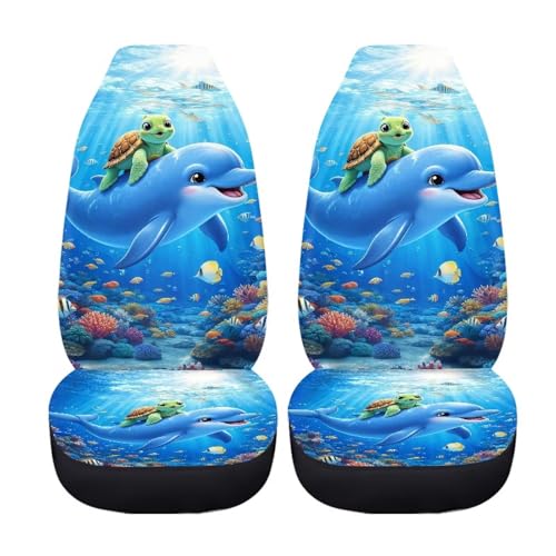 Dolphin Fish Seat Covers for Cars Front Seat, Sea Turtle Two Pack Front Seat Covers Car Seat Protectors Universal SUV Truck Van Sedans Automotive Interior Covers - color: Dolphin Sea Fish