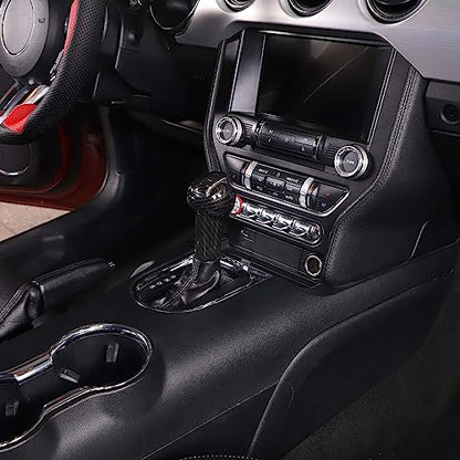 Jimen Compatible with Ford Mustang 2015-2023, 3PCS Gear Shift Knob Overlay Cover Interior Trim Kits (Carbon Fiber)