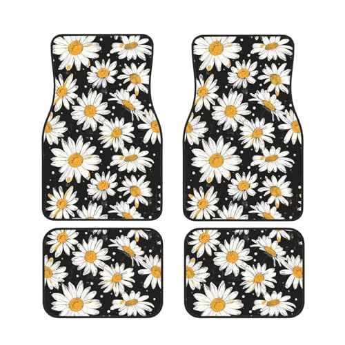 Daisy Flower Auto Floor Mat Front & Back Floor Carpet for SUV Truck Van Sedans Black White Non Slip Anti Foot Pad Rug Automotive Rugs Pad, Cute Floral - color: Daisy