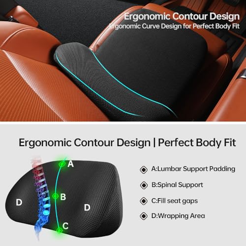 1P Car Lumbar Support with Ergonomic Structure, Suitable for Office Chairs, Gaming Chairs and Car Seats, Memory Foam Material with Breathable Mesh Fabric, Long-Lasting Lumbar Support - size: Style A Lumbar Support