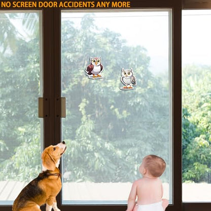 Screen Door Magnets Decal 2 Pairs (4pcs) Cute Owl Pattern Decorative Flexible Double Sided Magnetic Stickers Patches for Window Screen Sliding Screen Doors Protector, Helps to Keep Pet & People Safe