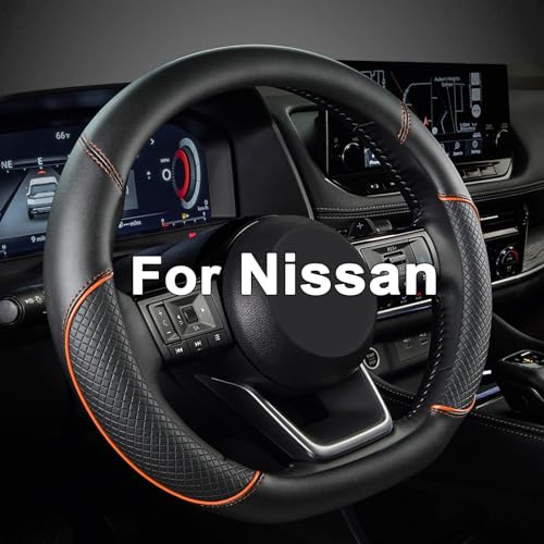 GIANT PANDA D Shape Steering Wheel Cover for Nissan Rogue Kicks - Auto Car Steering Wheel Cover Customized for Nissan Altima Sentra(Black+Orange Line-D-Shaped) - color: Black+Orange Line