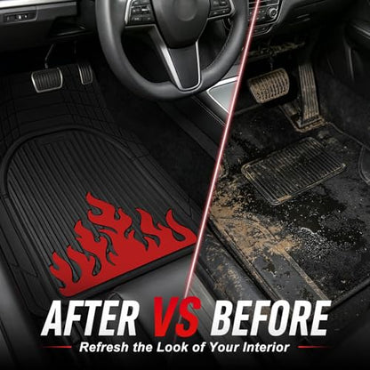 Heavy Duty Rubber Car Mats Flame Design (Inferno Red), 4-Piece Deep Waterproof Floor Mats Set (Front & Rear Full Set), All Weather Universal Trim to Fit Automotive SUV Sedan Truck - color: Inferno Red, size: Flame