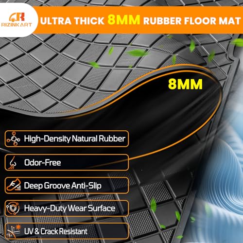 Upgraded Golf Cart Floor Mat for Club Car, 8mm Thick Rubber Full Coverage Liner Mat for Club Car DS 1982-2013 / Villager 1982-2018,Heavy-Duty Non-Slip Mat Replacement-Gray Trim,Abrasion Resistant