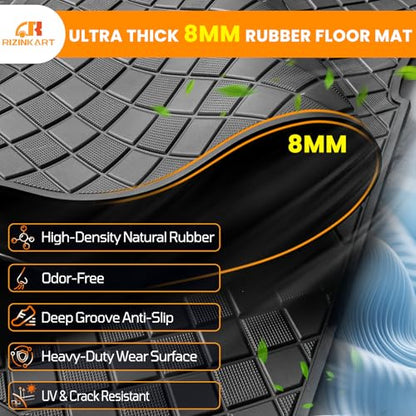 Upgraded Golf Cart Floor Mat for Club Car, 8mm Thick Rubber Full Coverage Liner Mat for Club Car DS 1982-2013 / Villager 1982-2018,Heavy-Duty Non-Slip Mat Replacement-Gray Trim,Abrasion Resistant