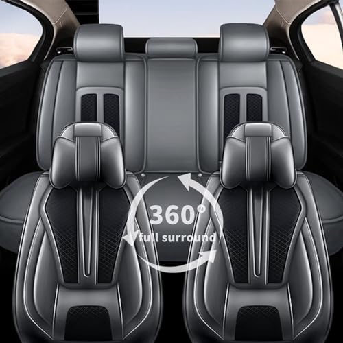 Custom Fit Faux Leather Seat Covers for Nissan Frontier 2007-2026 Full Set 5 Seats, Airbag Compatible, Black & Dark Gray - color: #066 Black&Gray, size: 5 Seats