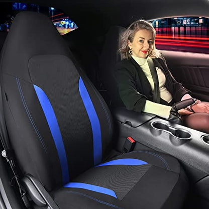 CAR PASS Bucket Car Seat Cover, Breathable 3D Air Mesh-100% Sporty Fabric Front Seats, Airbag Compatible, Universal Fit Auto SUV Truck Sedan Vans Women, High Back Two Front 2 Piece, Black Blue