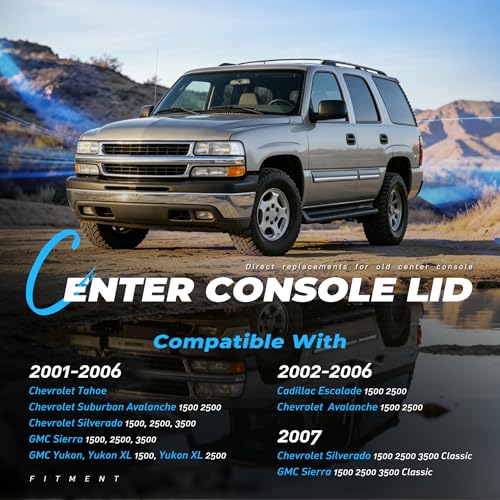 ECOTRIC Center Console Lid Compatible with 1999-2007 Chevy Silverado Tahoe Avalanche Suburban GMC Sierra Yukon Escalade Replacement for 19127364 19127365 19127366 Black