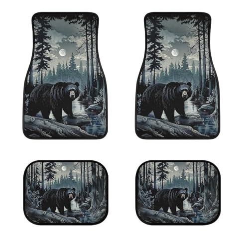 Delerain Black Bear Night Trees 4-Piece Car Floor Mats Front and Rear Rubber Backing Carpet, Auto Foot Mats All Weather Universal Fit Car Decor Accessories Fit for SUV, Vans, Sedans, Trucks