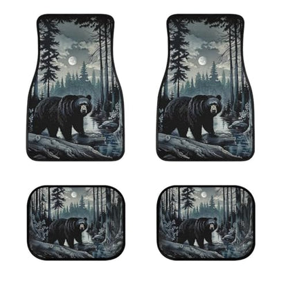 Delerain Black Bear Night Trees 4-Piece Car Floor Mats Front and Rear Rubber Backing Carpet, Auto Foot Mats All Weather Universal Fit Car Decor Accessories Fit for SUV, Vans, Sedans, Trucks