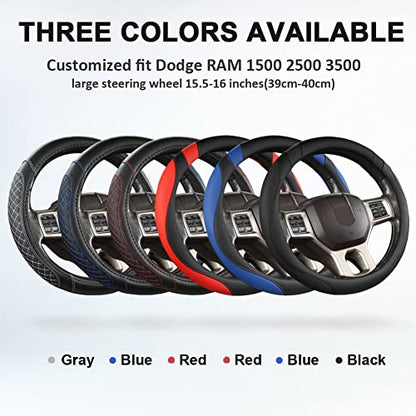 West Llama Customized Auto Car Steering Wheel Cover for Dodge RAM 1500 2500 3500, 15.5-16 inch (Diamond Quilted-Black+Blue-Large Size) - color: B-Black+Blue, size: Large Size (15 ½''-16'')