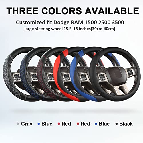 Customized Auto Car Steering Wheel Cover for Dodge RAM 1500 2500 3500, 15.5-16 inch (Diamond Quilted-Black+Red-Large Size) - color: B-Black+Red, size: Large Size (15 ½''-16'')