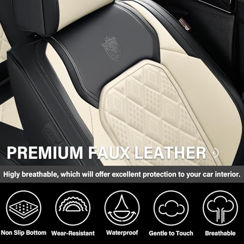 Coverado Car Seat Covers Full Set, Faux Leather Seat Covers for Car, Waterproof Car Seat Protectors 5 Seats, Automotive Seat Covers Universal Fit for Most Cars SUV Trucks- Black&White