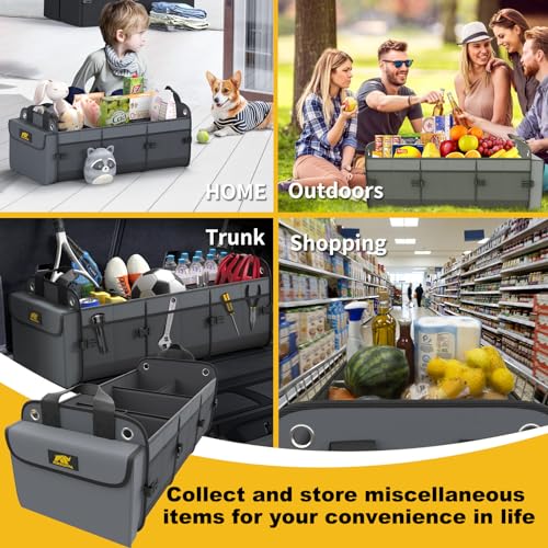 MIKKUPPA Car Trunk Organizer with Cooler - 100L Large Car Organizer, 1680D Oxford Collapsible Suv Trunk Storage with 2 Adjustable Straps for Auto, Truck, Suv (Gray)