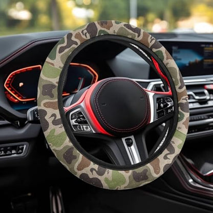 Camo Car Steering Wheel Cover for Men Duck Print Steering Wheel Covers with Elastic Edge Washable Automotive Accessories 15 Inch Gift for Holiday - color: Camo Hunting Duck