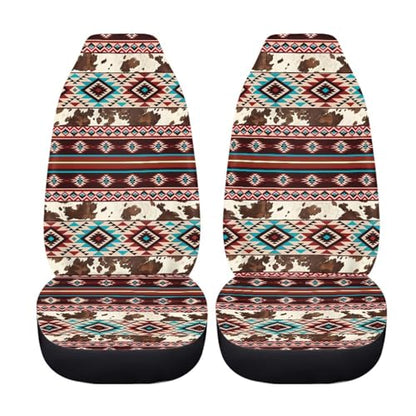 Dreaweet Aztec Car Seat Covers Brown Cow Print Car Accessories Seat Protector Front Seats Only 2 Pcs Southwestern Native Ameircan Tribal Pattern Universal Seat Covers for SUV Trucks Cars - color: Aztec Brown Cow