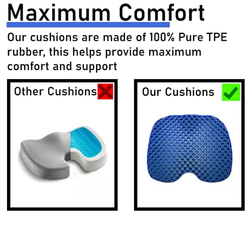 Blue Gel TPU Seat Cushion — Large Contoured Honeycomb Cooling Gel Cushion for Long Sitting, Pressure Relief for Tailbone & Sciatica, Non-Slip Washable Cover — 18.89 x 14.96 in - size: Large