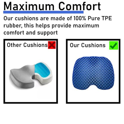 Blue Gel TPU Seat Cushion — Contoured Honeycomb Cooling Gel Cushion for Long Sitting, Pressure Relief for Tailbone & Sciatica, Non-Slip Washable Cover — 15.35 x 12.6 in - size: Regular