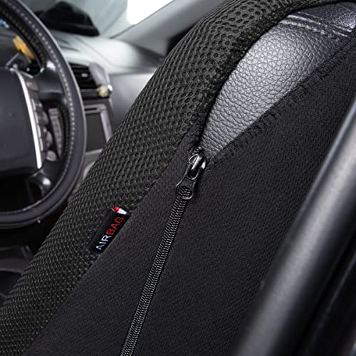 Flying Banner car seat Covers Quality Carbon Fiber Air Mesh Fabric Sport Low High Back Bucket Back Pocket Arm Rest (2 Fronts-Low Bucket-Built-in Seatbelt Compatible, Black) - color: Black -- Built-in Seatbelt Compatible, size: 2 Fronts--Low Bucket--Built-