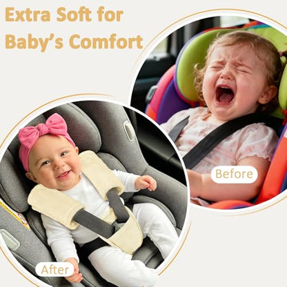 SWESEN Baby Car Seat Strap Covers, 3 Piece Soft Car Seat Strap Shoulder Pads for Baby Girls Boys, Double-Sided Use carseat Straps Covers for Stroller, Car Seats, Pushchair, Apricot - color: Apricot