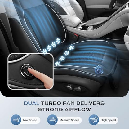 Coverado Cooling Car Seat Cushion, Universal Front Seat Cover 12V-24V Ventilated 3D Mesh Breathable Pad with 3 Speed Mode Dual Fan for Cars SUV Heatwave Driving Black&White - color: 2 Fans Black&White