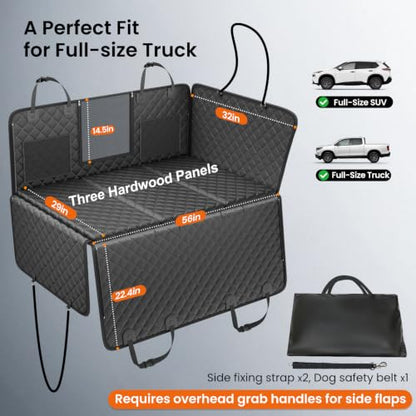 REEVAA 2.0 Hard Bottom Back Seat Extender for Heavy-Duty Dogs, Dog Truck Seat Cover with Cushion Sponge, Waterproof Dog Hammock with Mesh Window for Car, Universal Fit for Crew Cab Truck/SUV, XL Black - size: XL- Full-Size Trucks, SUVs
