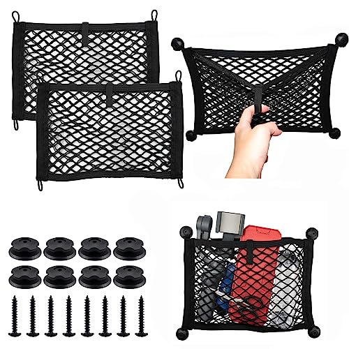 Universal 2 Pack Elastic Small Cargo Net Pocket Organizer Pouch Bag 14.3 x 9.5 inches RV Netting Storage Pocket with 8 Pieces Mounting Screws, Mesh Cargo Net for Car Trunk RV Storage - size: 14.3 x 9.5 inch