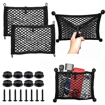Universal 2 Pack Elastic Small Cargo Net Pocket Organizer Pouch Bag 14.3 x 9.5 inches RV Netting Storage Pocket with 8 Pieces Mounting Screws, Mesh Cargo Net for Car Trunk RV Storage - size: 14.3 x 9.5 inch