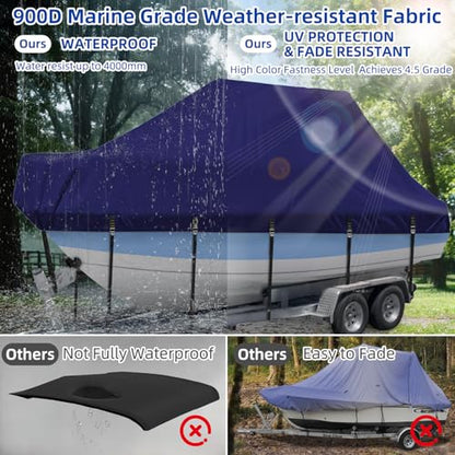 Marine Grade Waterproof Center Console Boat Cover with T Top Roof, Tear Resistant Trailerable Storage Covers, All-Weather Protection T-Top Boat Cover 26-28 ft, Beam Width Up to 106", Navy - color: Navy, size: 26'-28' Long (Beam Width Up to 116")