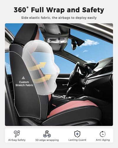 Huidasource Front Seat Covers, Universal Fit for Most Cars SUV Trucks, Full Coverage Nappa Leather Seat Cover, Airbag, Velcro Adjustable, Seat Function Retain, Black&Pink - color: FR: Black&Pink, size: Front