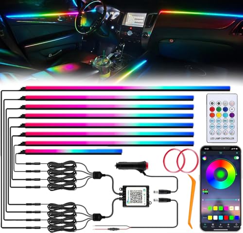 Interior Car LED Strip Lights, Acrylic LED Lights for Car with Dynamic Dreamcolor Chasing, Ambient Lighting Kits Music Sync Wireless APP and RF Remote Control (8 in 1) - color: Dreamcolor 8 in 1