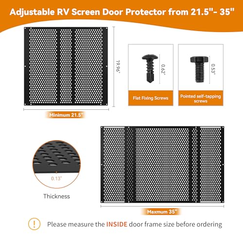 RV Screen Door Protector Adjusts from 21.5"- 35", RV Entry Screen Door Grille Adjustable Screen Defender for RV Door Camper Screen Door Protector for Dogs Kids