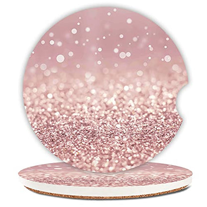 Pink Glitter Absorbent Car Coasters,Pretty Girly Ceramic Cup Holders Coasters with a Finger Notch for Women Men 2.56"(2 Pieces) - color: Pink Glitter