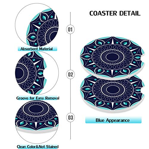 Car Coasters 2 Pack, Ceramic Blue Cupholder for Drinks Absorbent Stone Coasters Absorbing Spills （Constellation Blue） - color: Navy