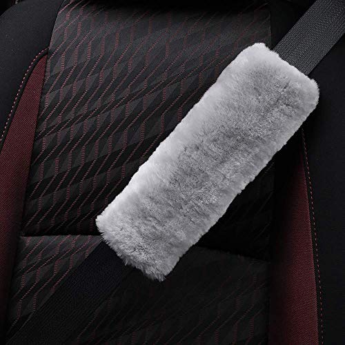 Authentic Sheepskin Car Seat Belt Pad,2 Pack Soft Seat Belt Cover for Shoulder Pad Neck Cushion Protector Car Accessories by Genuine Natural Merino Wool (Misty Gray)
