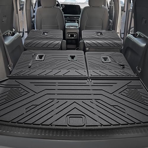 Floor Mats Set for 2024-2026 Chevy Traverse & GMC Acadia & 2025-2026 Buick Enclave, with 2nd Row Kick Mats, Only for 7 Seats Captain Chairs, All Weather TPE Cargo Liner Door Sill Accessories